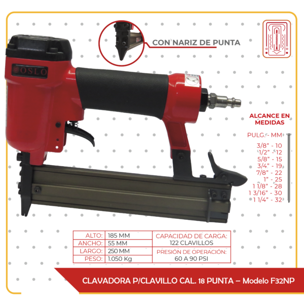 CLAVADORA P/CLAVILLO CAL. 18 PUNTA – Modelo F32NP - osloshoponline.com